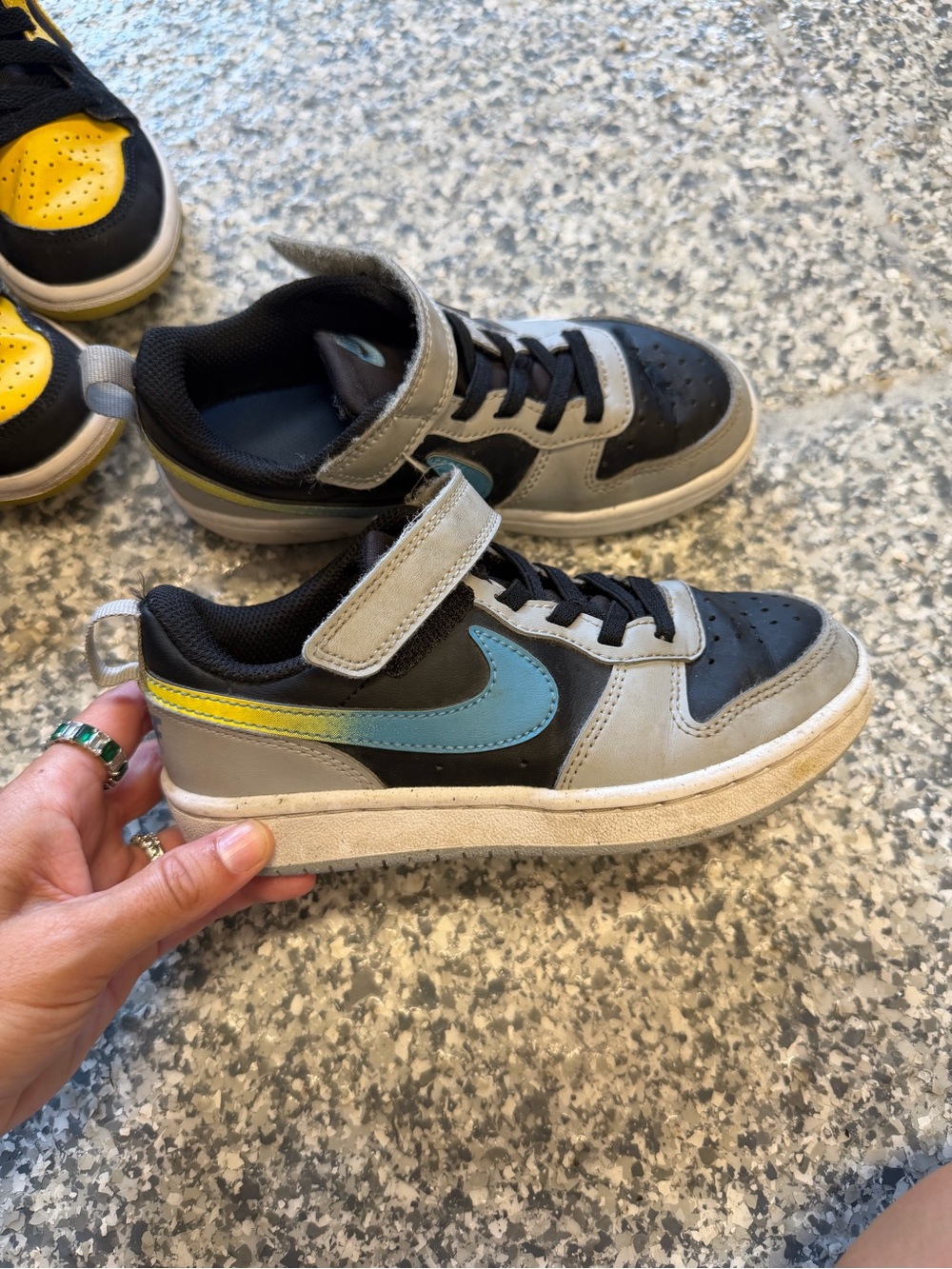 Nike Kids Black and Gray Sneakers with Light Blue Swoosh